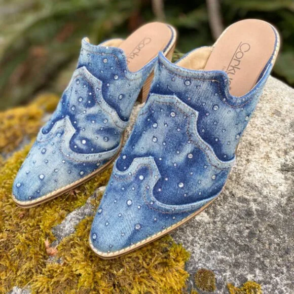 Corkys Blue Washed Denim Tex Mex Slip-On Booties - Picture 2 of 5